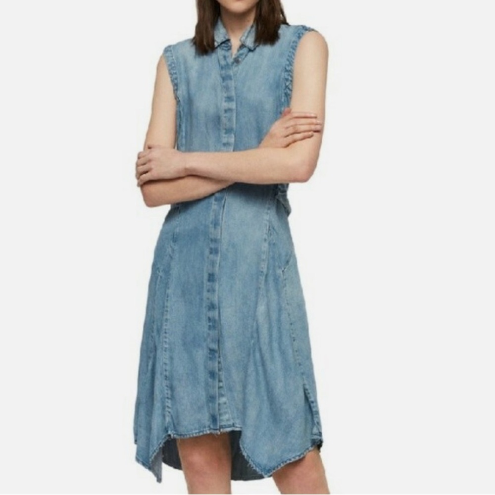 All Saints Blue High Low Denim Dress